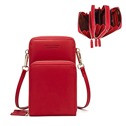 myfriday Small Cell Phone Crossbody Bag, Multi-pocket & 6 Card Slots - color: A-red