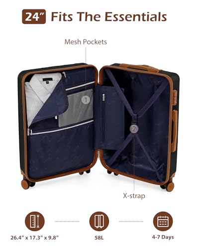 Coolife Luggage, Lightweight and Durable Hardshell, 24 in, apricot black - color: apricot black, size: M(24in)