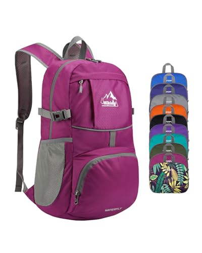 WATERFLY Small Lightweight Packable Hiking Backpack Foldable Travel Daypack - color: I-rose Red, size: 25L