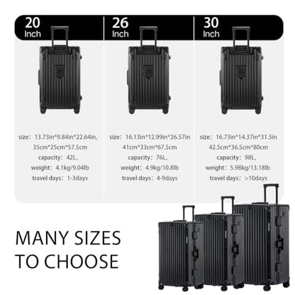 20 Inch Aluminium Frame Luggage, Large Checked Suitcase with Zipperless PC Hard Shell, Spinner Wheels, TSA Approved Lock and Lightweight Aluminum Luggage for Travel (Black, 20 Inch) - color: Black, size: 20 Inch