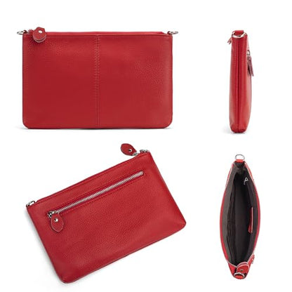 befen Genuine Leather Small Crossbody Bags for Women Wristlet Wallet Purses - color: Fire-engine Red