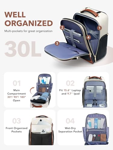 Rolling Backpack for Women, Large Travel Backpack with Wheels - color: Beige, size: M (Underseat)