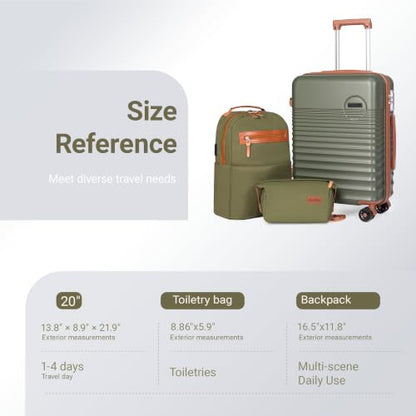 Carry On Luggage 22x14x9 Airline Approved Suitcase with Wheels, 3 Piece - color: Olive Drab, size: 3 Piece Sets (20/BP/TB)