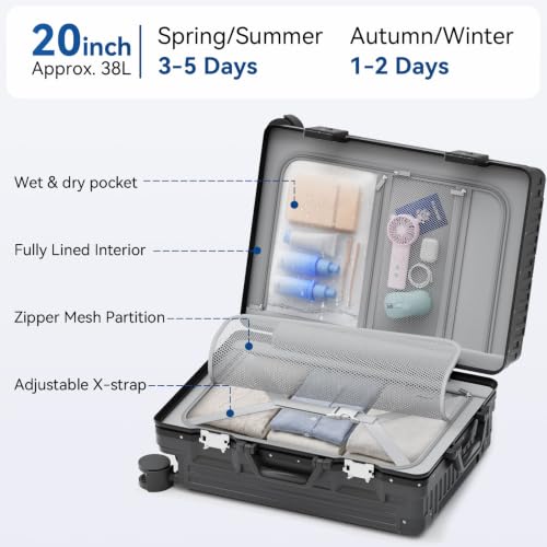 Carry On Luggage, Zipperless Aluminum Frame Suitcase, Gray, 20 in - color: grey, size: 20in