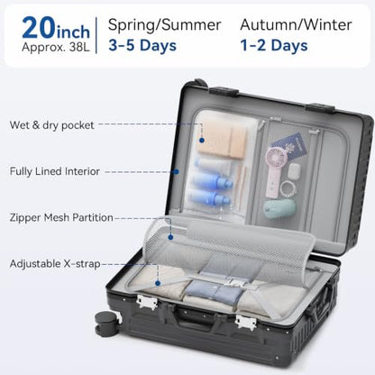 Carry On Luggage, Zipperless Aluminum Frame Suitcase, Gray, 20 in - color: grey, size: 20in
