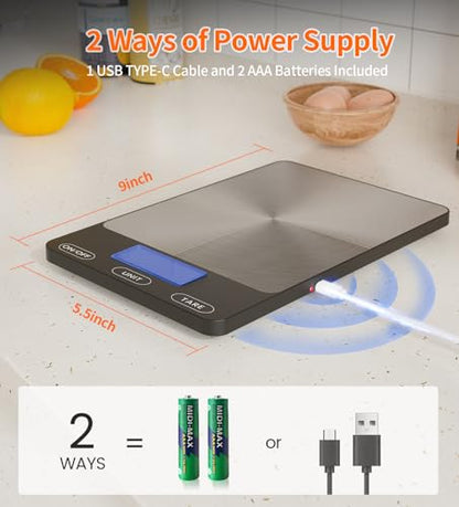 Food Scale -33lb Digital Kitchen Scale for Food Ounces Grams Rechargeable - size: Large