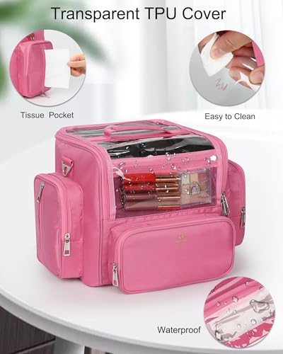 NAONAYA Makeup Brush Bag, Clear Makeup Brush Holder, Extra Large Capacity - color: Pink
