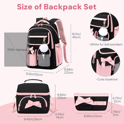 Girls School Backpack with Lunch Box Pencil Case Set, 3pcs Purple - color: 3pcs Purple