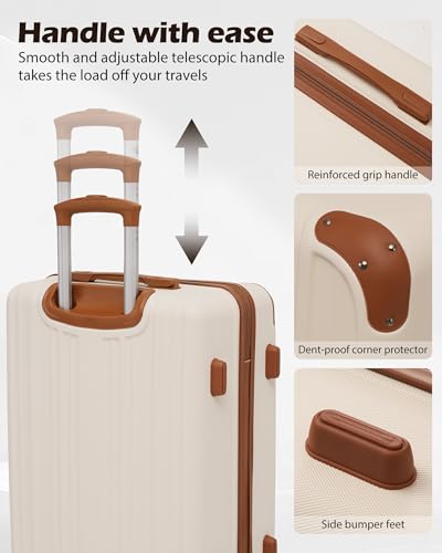 Coolife Luggage Set, Lightweight and Durable Hardshell,5 Pcs, apricot black - color: apricot black, size: 5 piece set