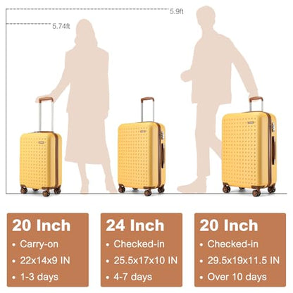 Kono 24 Inch Hard Shell Checked Luggage, 4 Spinner Wheels Suitcase, Yellow - color: Yellow, size: Checked-Medium 24-Inch