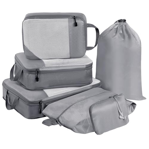 MADIKA 6 Pcs Compression Packing Cubes for Travel, Mesh Window, Gray - color: Gray