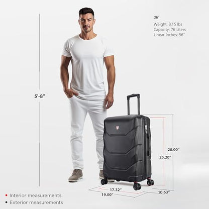 DUKAP ZONIX 26-Inch Medium Hardside Spinner Luggage Lightweight Black - color: Black, size: 26 Inch