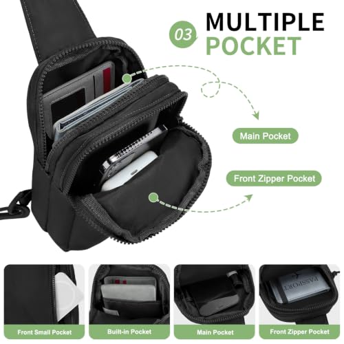 Mini Sling Bag for Men Women Fits for 6.1" Phone, Black - color: 3 Pocket-black