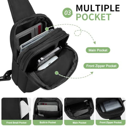 Mini Sling Bag for Men Women Fits for 6.1" Phone, Black - color: 3 Pocket-black