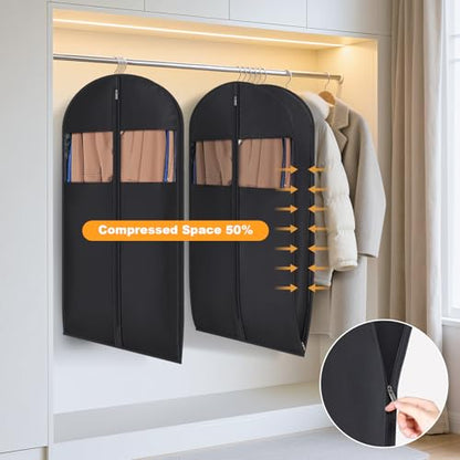 Syeeiex Compression Hanging and Space Saving Garment Bag, 43 Inch, Black - color: Black, size: 43" - 2pcs(8" Gusseted)