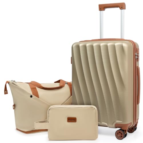 Eeeza Carry on Luggage Sets 3 Piece Suitcases(Champagne, 20"/DB/TB) - color: Champagne, size: 3 Piece Sets (20/DB/TB)