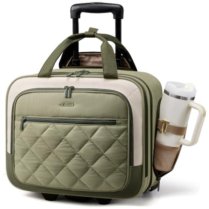 LOVEVOOK Rolling Laptop Bag for Women, Underseat Carry On Bag with Wheels - color: Puffer Bean Green