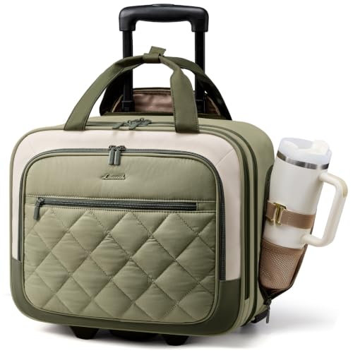 LOVEVOOK Rolling Laptop Bag for Women, Underseat Carry On Bag with Wheels - color: Puffer Bean Green