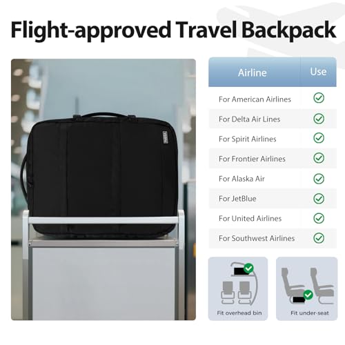 Fmeida Travel Backpack for Men Airplane Flight Approved Personal Item Bag - color: Black, size: Large