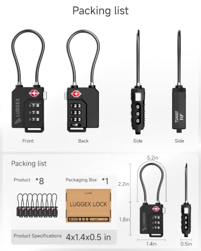 LUGGEX 8 Pack TSA Locks for Luggage, Luggage Locks TSA Approved - size: 8