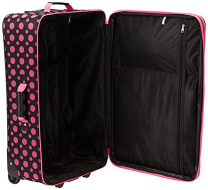 Rockland Fashion Softside Upright Luggage Set, Black/Pink Dot, 4-Piece (14/19/24/28) - color: Black Pink Dot, size: 4 Piece (28"/24"/19"/14" Tote)