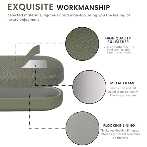 molshine Hard Shell Leather Sunglasses Case,Classic Large Glasses Case for Women Men,Sunglass Eyeglasses - color: Olive Green