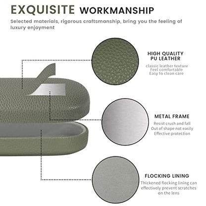 molshine Hard Shell Leather Sunglasses Case,Classic Large Glasses Case for Women Men,Sunglass Eyeglasses - color: Olive Green