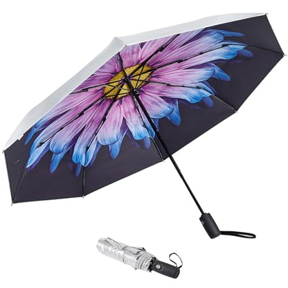 G4Free UPF 50+ UV Protection Travel Umbrella 42/46 Inch Auto Open Close - color: Purple Daisy/Silver, size: 46 inch