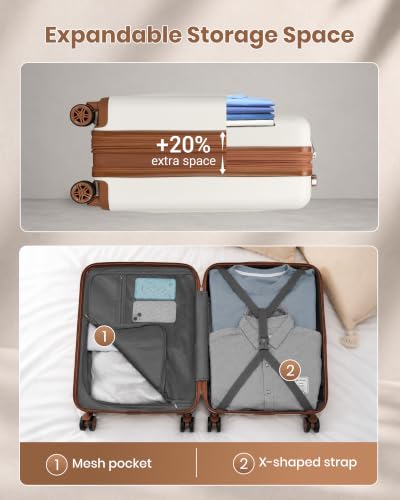 Kono Carry On Luggage 22x14x9 Airline Approved 20 Inch Expandable, Cream - color: Cream White, size: 20"