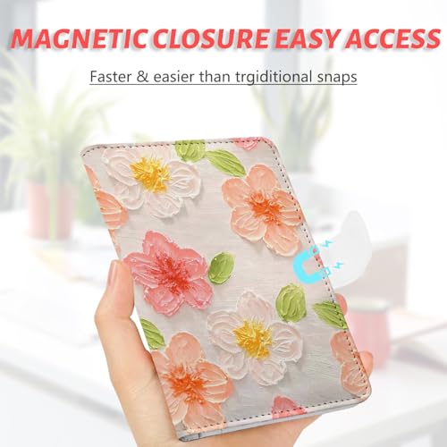 Passport Holder, Cute Travel Wallet Cover with RFID Blocking,Flower - color: C-Canvas