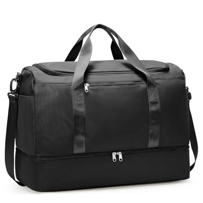 Large Travel Duffel Bag with Shoe Compartment, Weekender Bags for Women - color: A-Black, size: Large