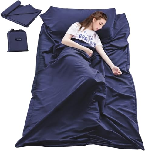 Lightweight Sleep Sack, Compact Sleeping Bag Liner Travel Sheets for Hotel - color: Dark Blue, size: 82.7 X 63 Inch