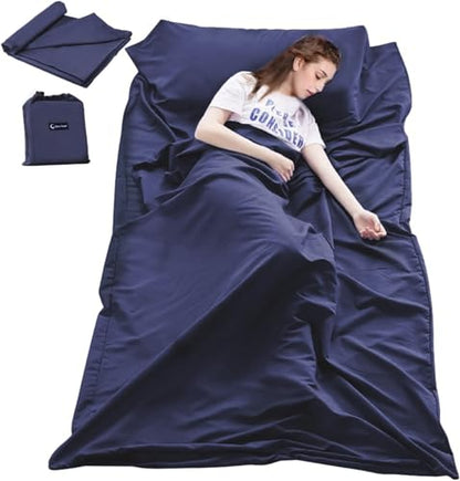 Lightweight Sleep Sack, Compact Sleeping Bag Liner Travel Sheets for Hotel - color: Dark Blue, size: 82.7 X 63 Inch
