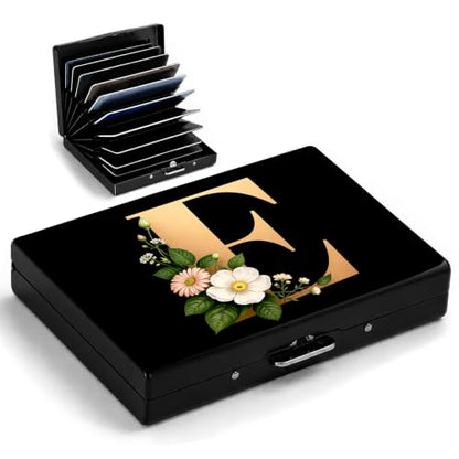 Initial E Metal Wallet Credit Card Protector Case Equipped RFID Blocking | with Pop-Up Button Slim Business Cards Holder Aluminum Cards Case Exclusive Initial E Gifts for Women Men - color: Letter E
