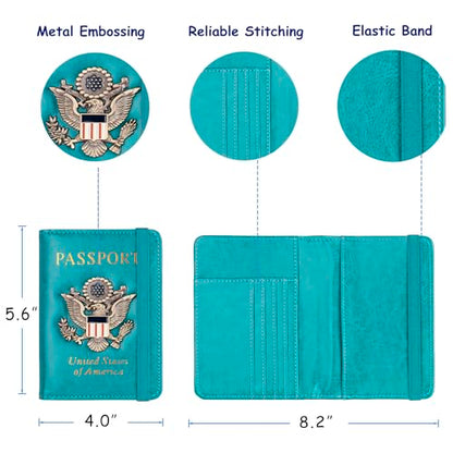 TOURSUIT RFID Blocking Passport Holder, Leather Travel Wallet, Light Blue - color: Light Blue