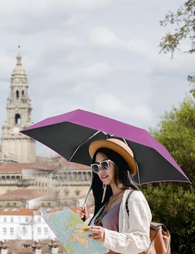 Travel Mini Umbrellas for Rain & Sun UV Protection Compact Folding Automatic Lightweight and Small Сollapsible Windproof Umbrella Women - color: Crimson outside