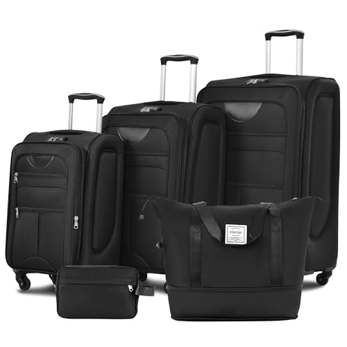 Merax Luggage Set, Softside Suitcase 3 Piece, Expandable Lightweight - color: Black-22/26/30/DB/TB