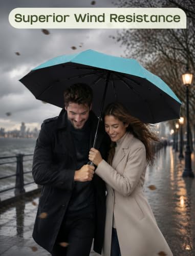 Yoobure Compact Travel Umbrella, Windproof Automatic Folding UV Sun & Rain - color: Blue