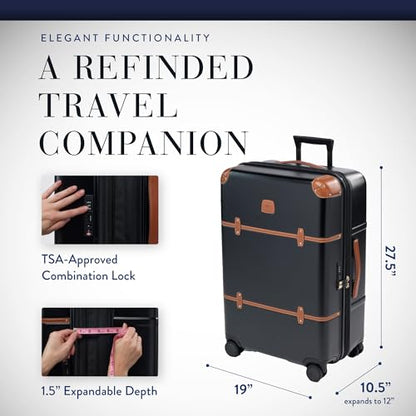 Bric's Bellagio 3.0 Spinner Trunk- Luxury Hardshell Check In Luggage with Large Wheels, Telescopic Handle, Leather Detailing - Expandable Rolling Suitcase - 27", Black - color: Black, size: Checked-medium