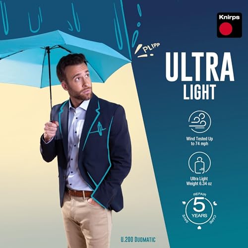 Knirps U.200 Ultra Light Duomatic Automatic Open Rain Umbrella - Compact Windproof Travel Umbrella for Adults - 97cm Diameter Retractable With Carrying Case - color: Kolibri