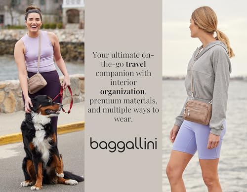 Baggallini Triple Zip Small Crossbody Bag for Women - Lightweight Convertible Fanny Pack Belt Bag - color: Beach, style: Slim Strap
