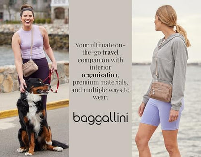 Baggallini Triple Zip Small Crossbody Bag for Women - Lightweight Convertible Fanny Pack Belt Bag - color: Beach, style: Slim Strap