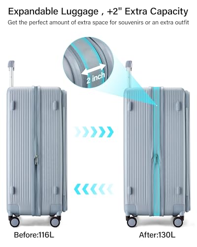 Hanke Top Opening 28" Large Luggage Expandable Hard Shell Grey - color: Grey, size: 28 Inch EXT