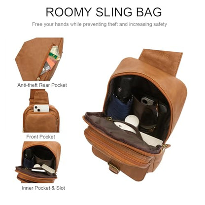 Sling Bag for Men and Women, Brown - color: Brown