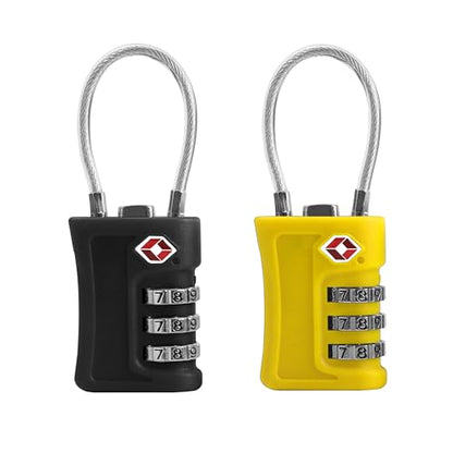 TSA Locks for Luggage Travel Essentials Small Combination Lock - color: Black+Yellow
