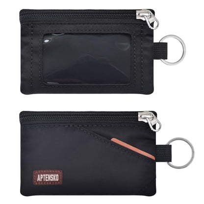 RFID 차단 여행용 지갑, 조절 가능한 랜야드 포함, 작은 나일론 지퍼 파우치 및 신분증, 신용 카드, 현금, 열쇠, 통근자용 배지 홀더, 블랙., 끈이 달린 RFID 차단 여행용 지갑 - color: 블랙.