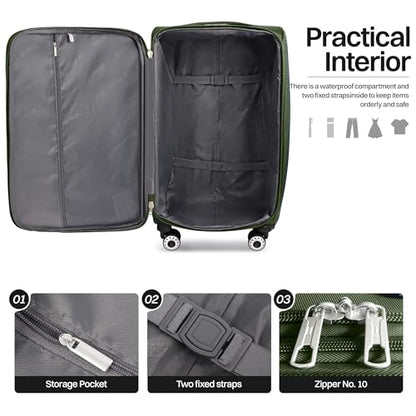3-Piece Softside Set,Expandable 15% Luggage Set,w/LOCK - color: Green-Grey, size: 3-Piece Set (20"/24"/28'')