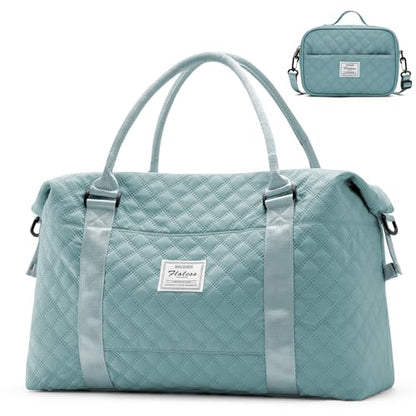 Travel Duffel Bag, Carry On Overnight Weekender Bags for Women | Travel Bag with Wet Pocket & Trolley Sleeve, For Spirit Airlines 18x14x8 Personal Item Bag - color: B2-Grid-Light Blue with Toiletry Bag, style: Travel Bag
