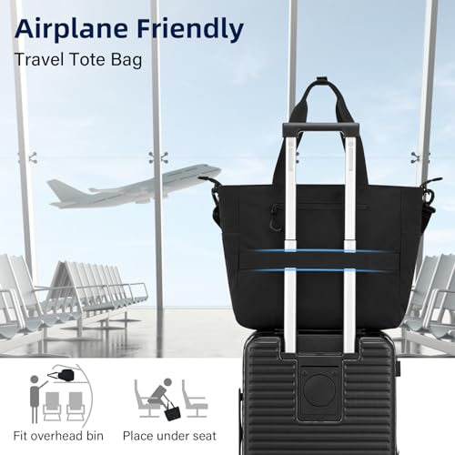 HanTrip Large Laptop Tote Bag with Luggage Sleeve for Travel Work, Black - color: Black