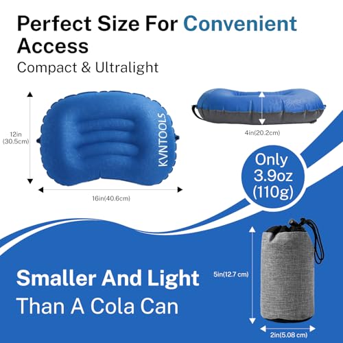 Camping Pillow-Compressible, Ultralight Inflatable,Compact, Comfortable, Ergonomic Inflating Pillows for Neck & Lumbar Support While Camp, Hiking(Navy Blue,with Anti Slip Straps) - color: Navy Blue